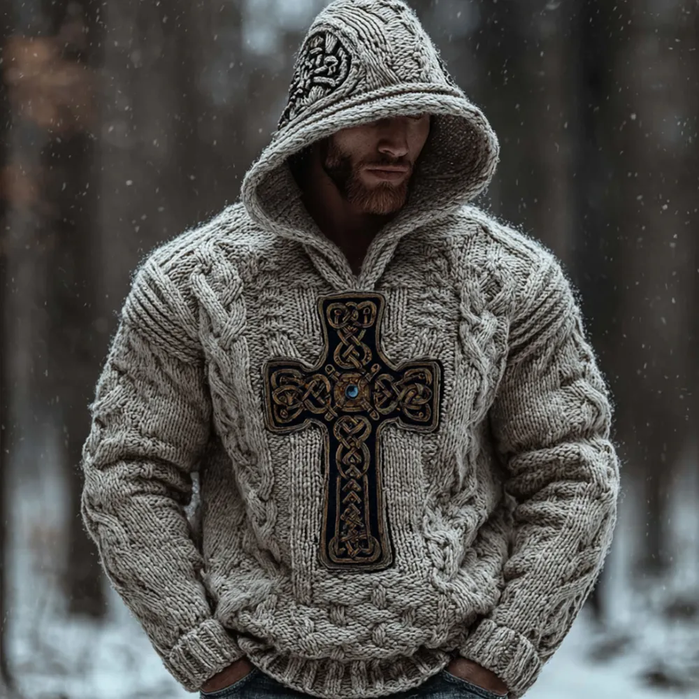 Men's Viking Celtic Vintage Beige Hooded Sweater