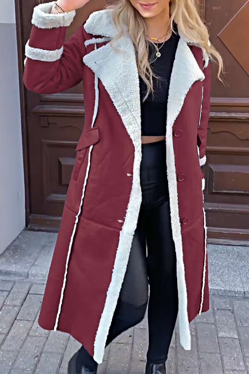 Women's contrast color lapel lamb coat