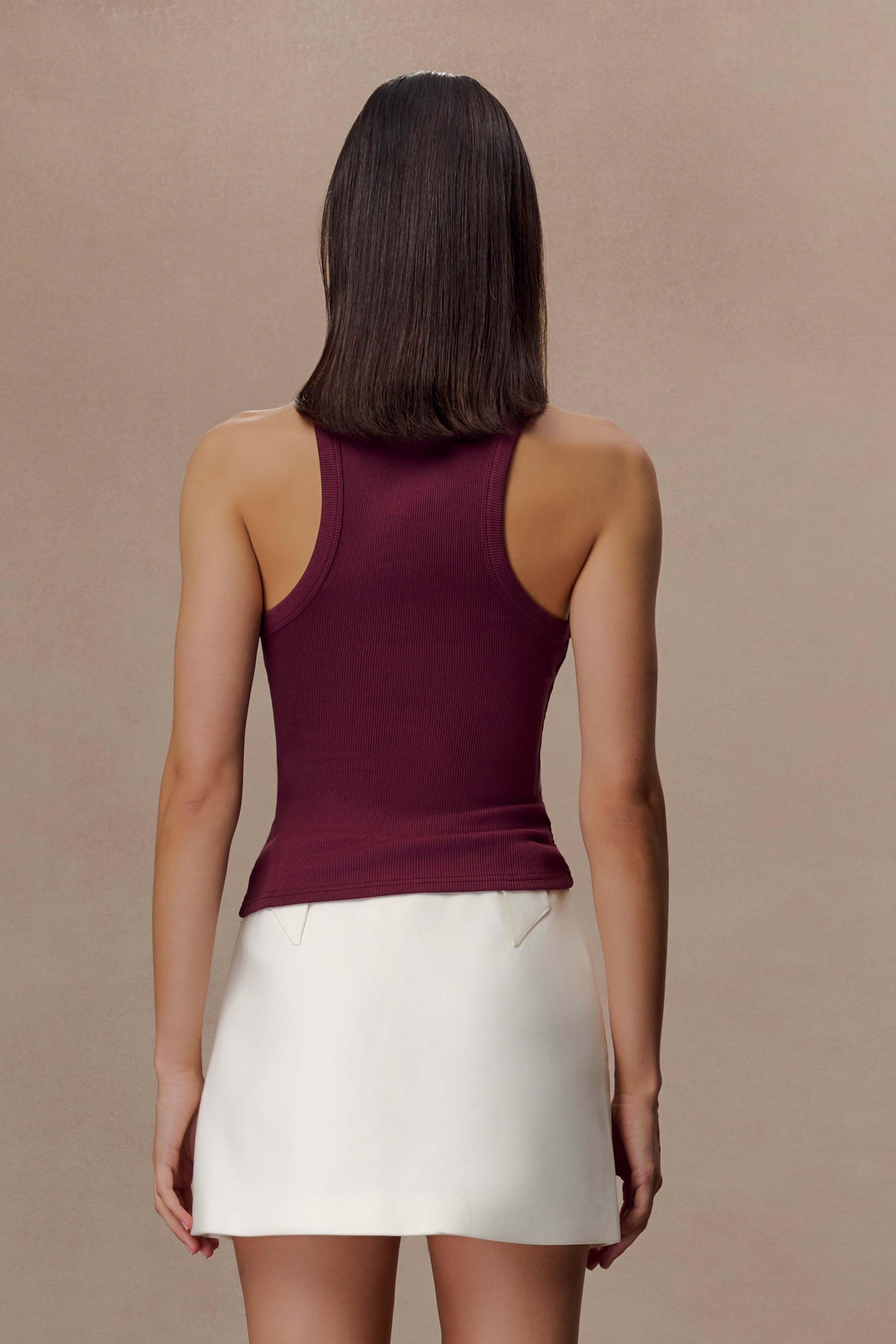 Burgundy Ribbed Sleeveless Top With Hardware
