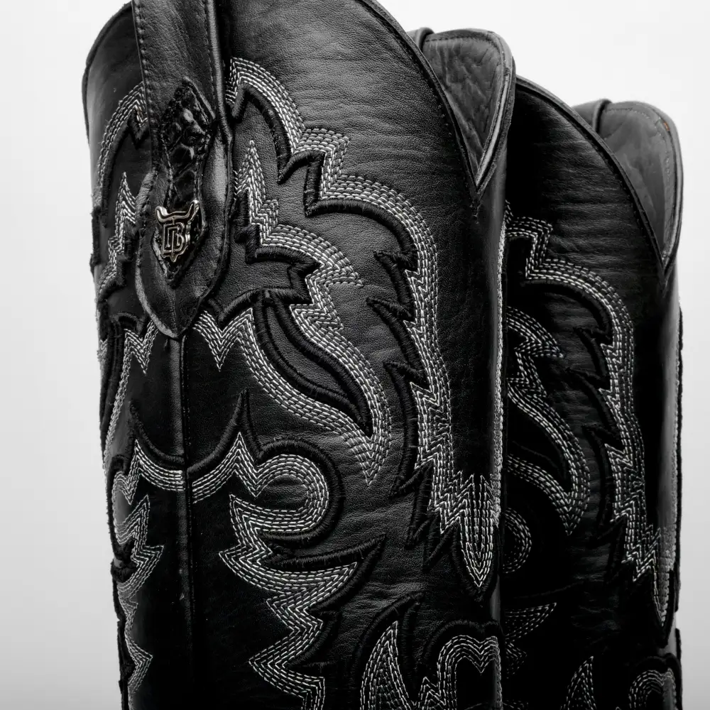 Black Caiman Hornback Leather Boots - Square Toe