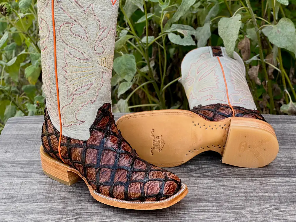 Men’s Cognac Pirarucu Leather Boots With White Shaft