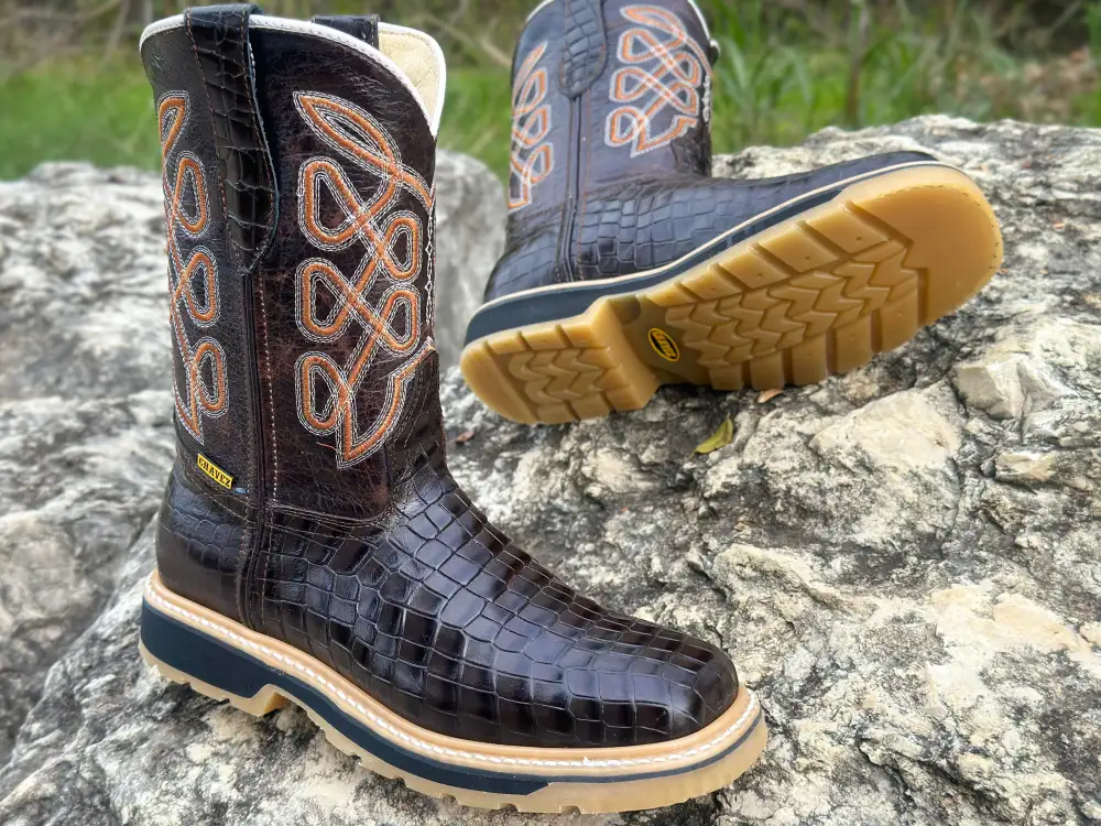 Men’s Dark Brown American Alligator Leather Work Boots. No Steel Toe