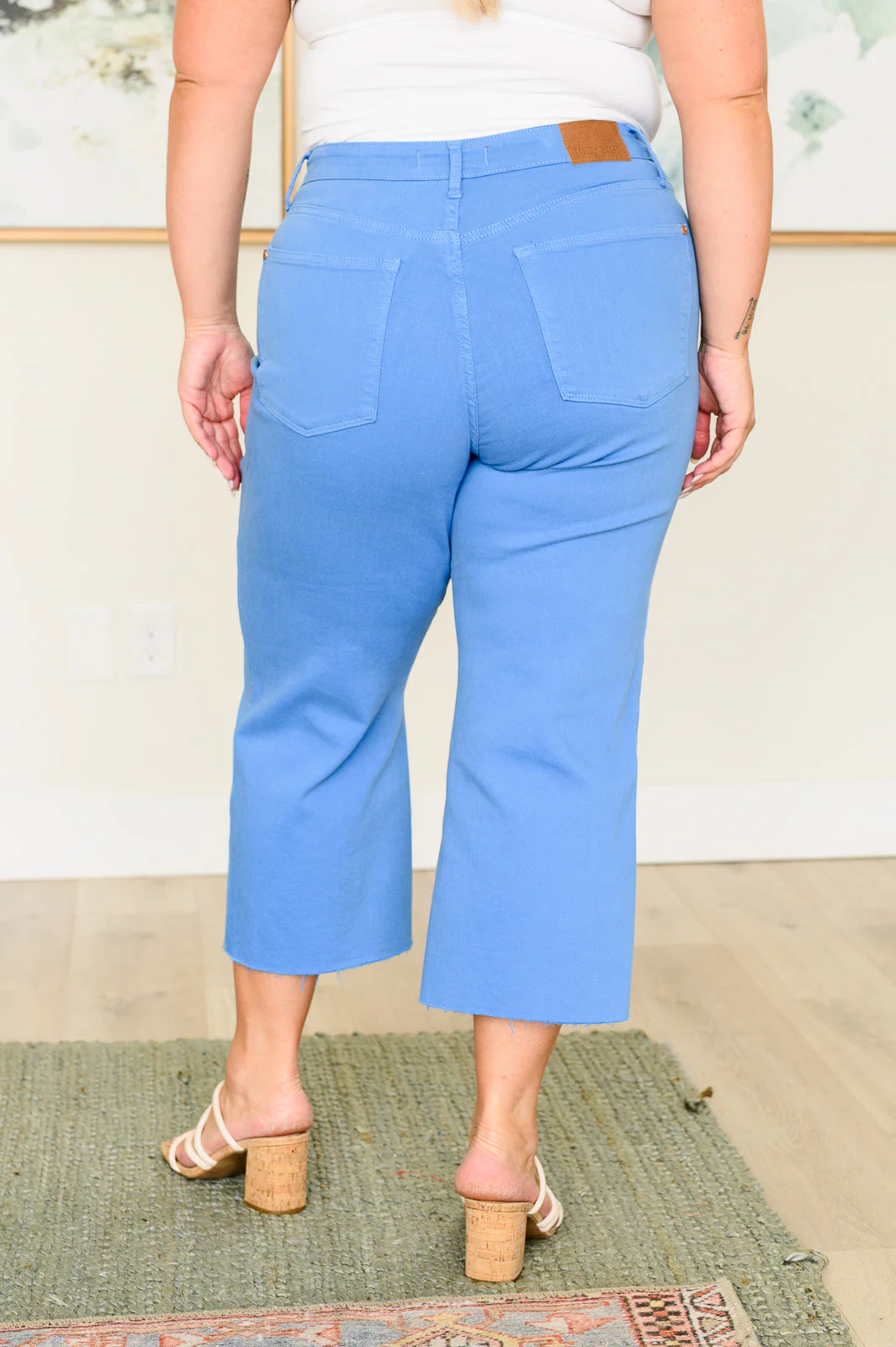 High Rise Control Top Wide Leg Crop Jeans in Sky Blue