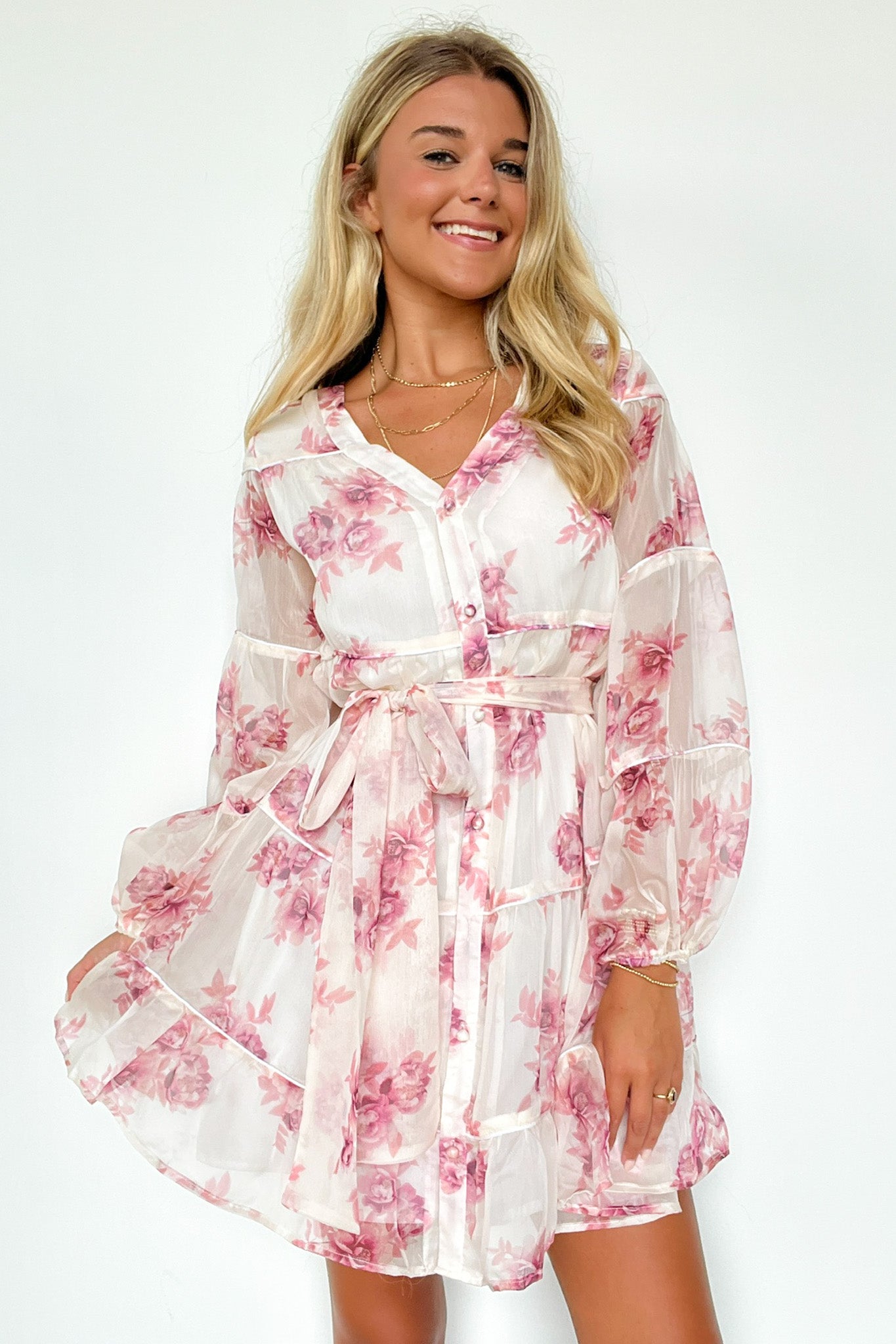 Long Sleeve Floral Button Up Dress
