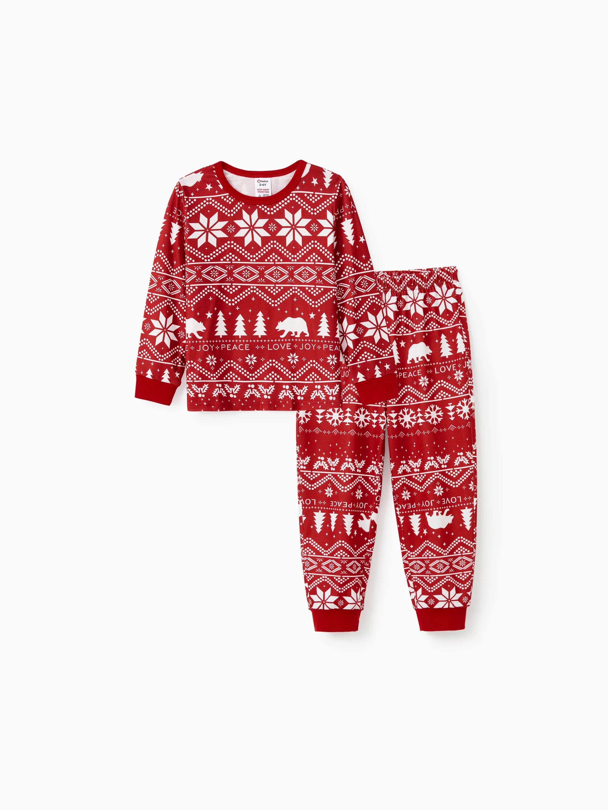 Christmas Print Family Matching Pajamas Sets with Christmas Socks Red