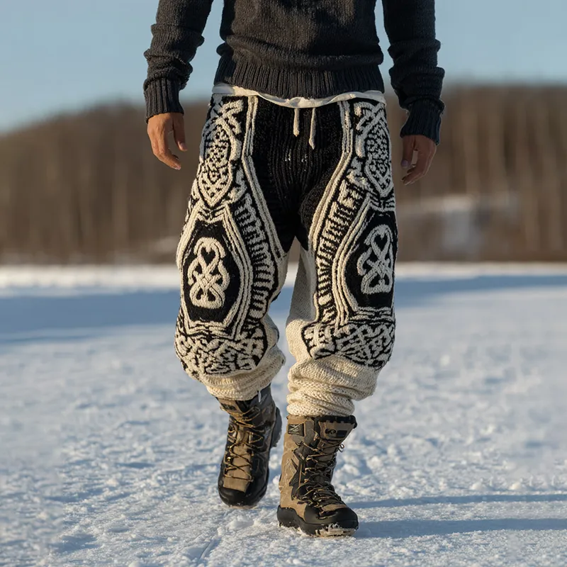 Men's Viking Celtic Geometry Pattern Art Cozy Knit Pants