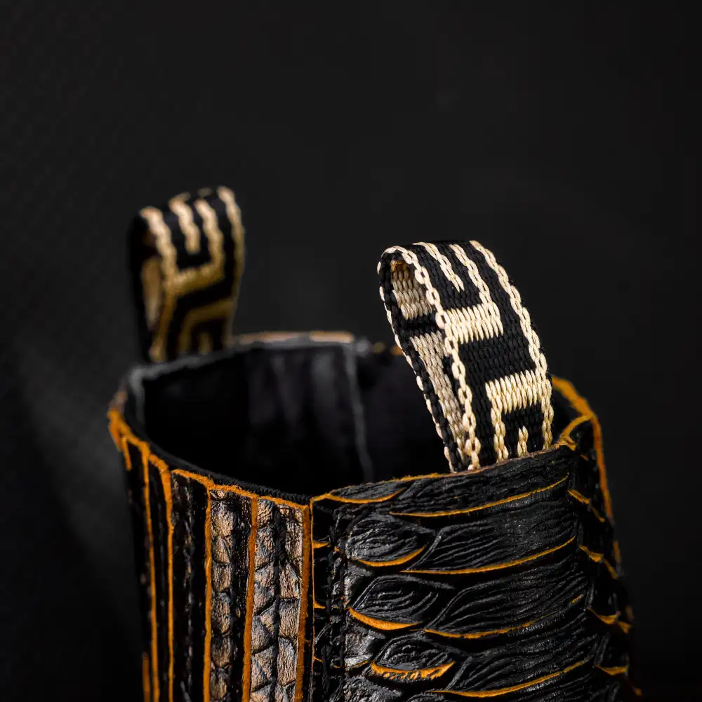 Black & Yellow Python Leather Botin With 3D Lightweight Soles - Square Toe