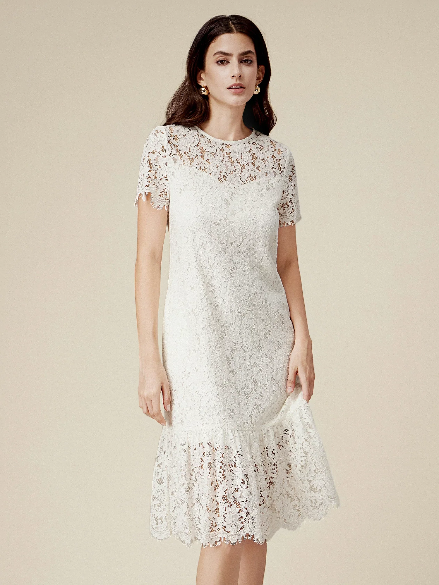 Cotton Short Sleeve Lace Dress