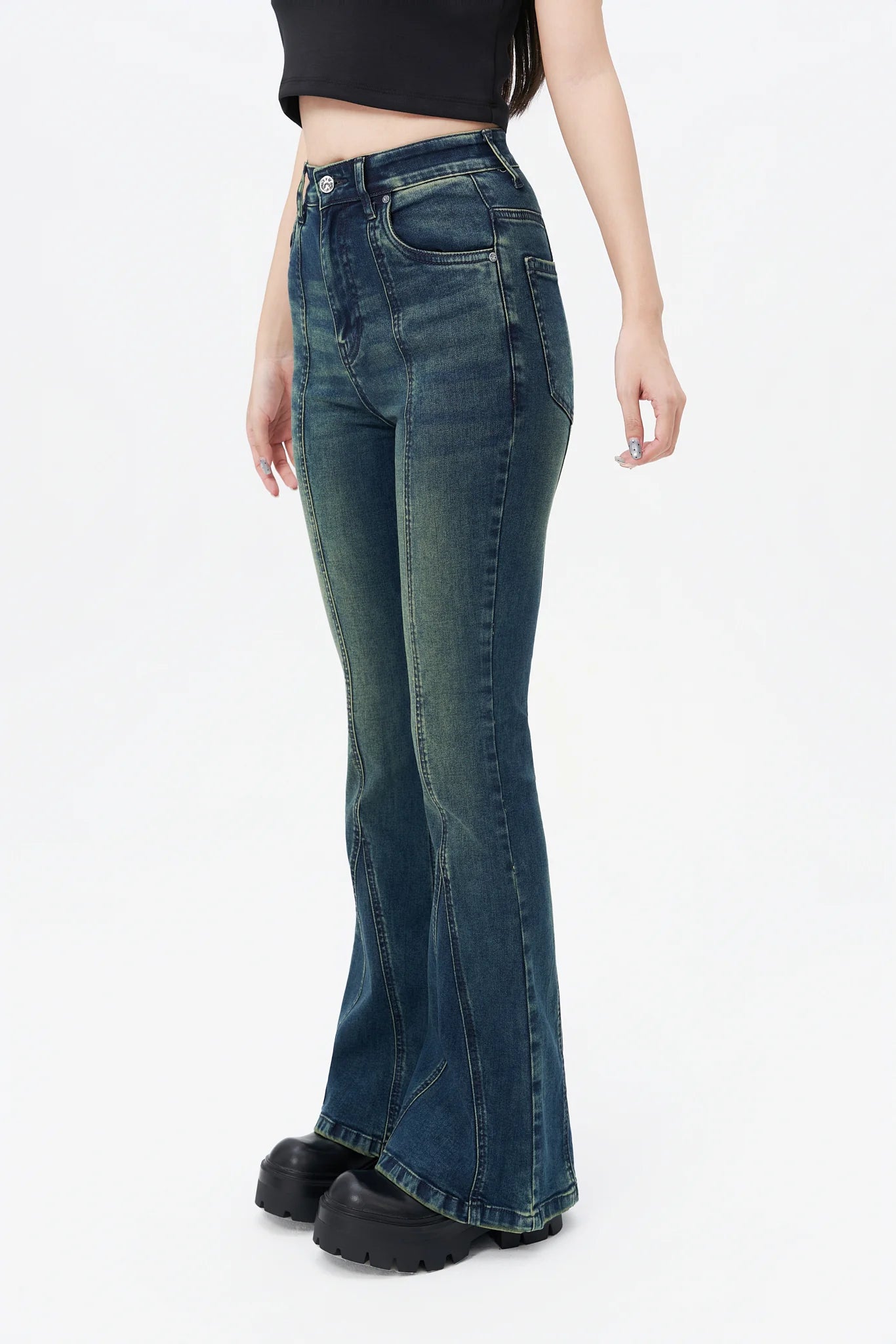 Bohemian Feels Raw Hem Stretch Flare Jeans