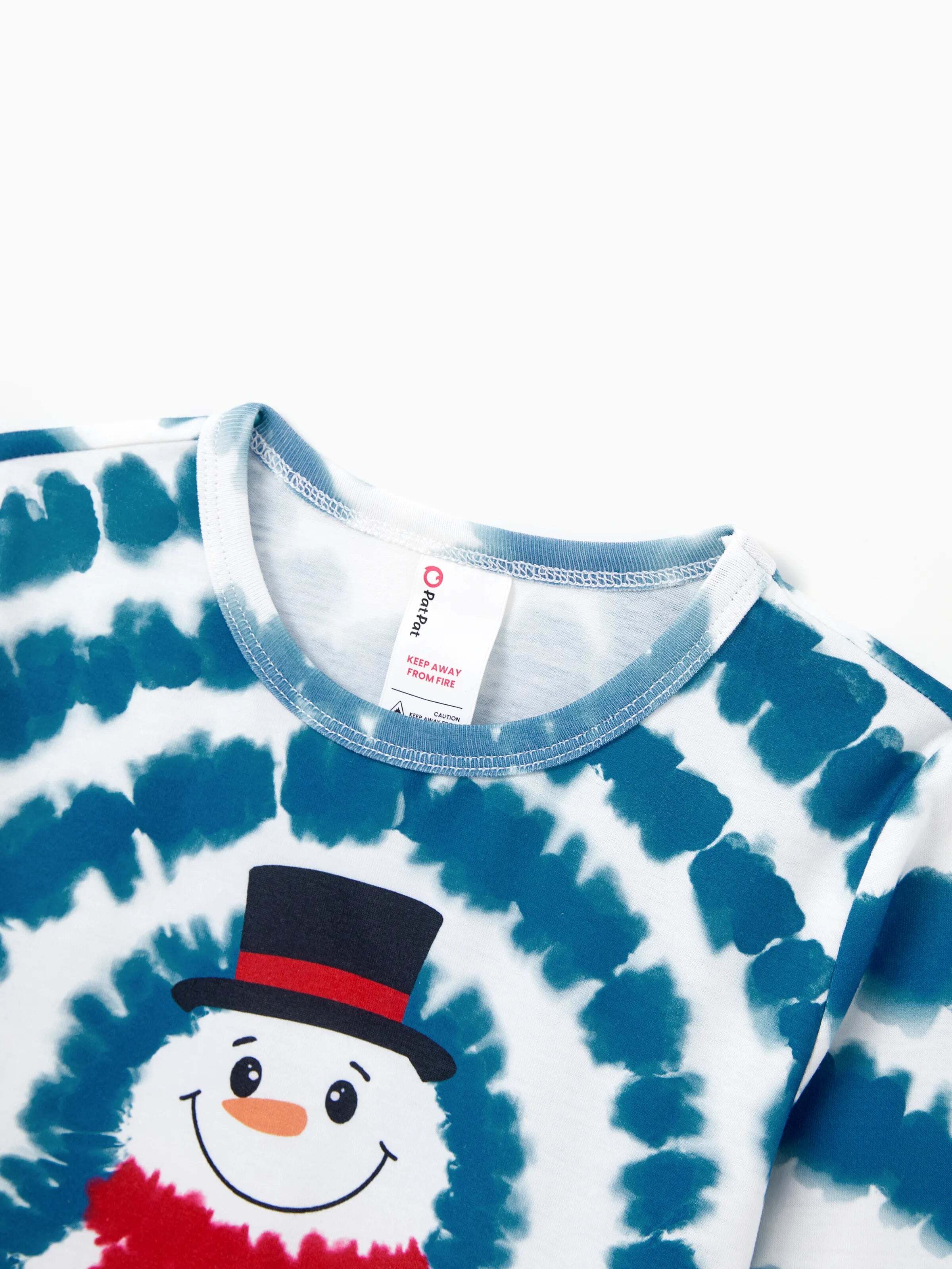 Christmas Matching Family Pajamas Set Tie-dye Snowman Print Blue PJS with Christmas Socks Deep Blue
