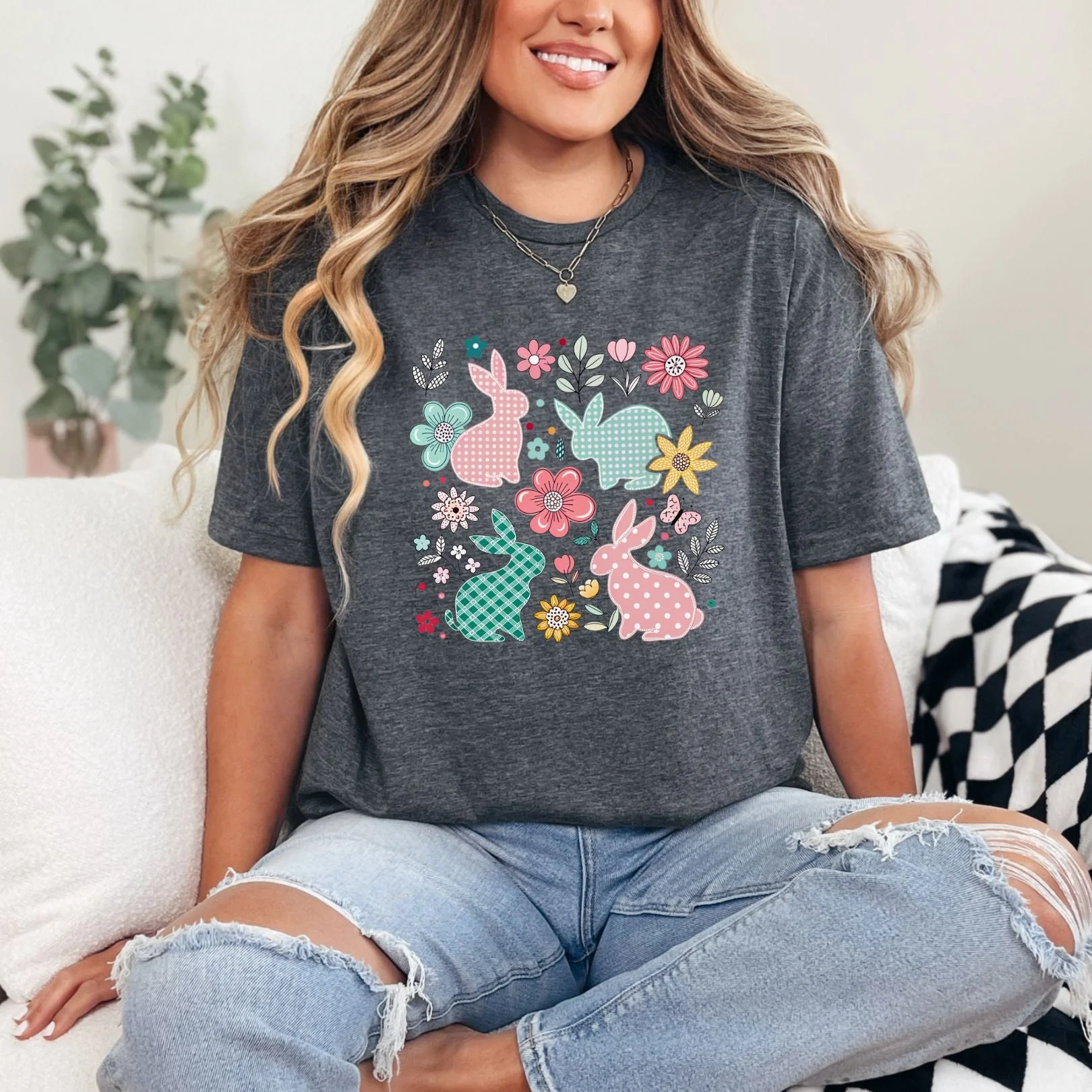 Bunnies and Flowers Graphic Tee