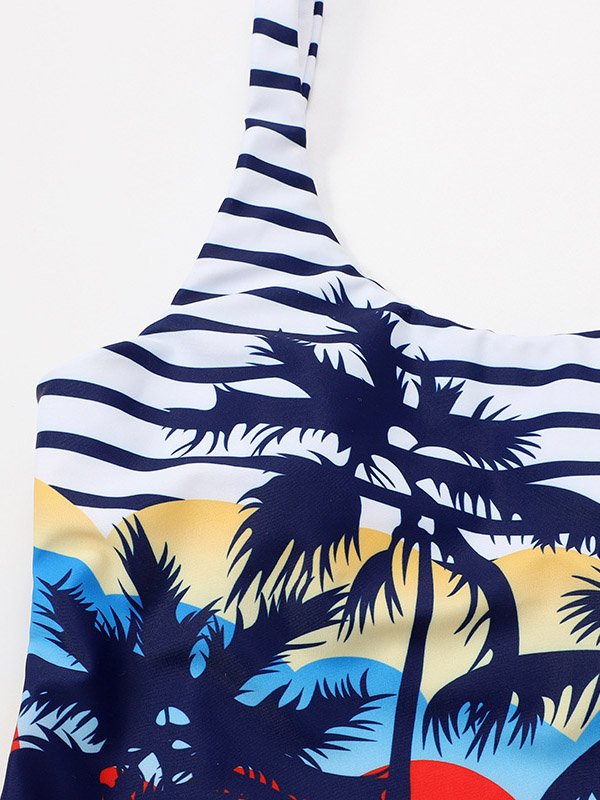 Floral Printed U-Neck Backless One-Piece Swimwear