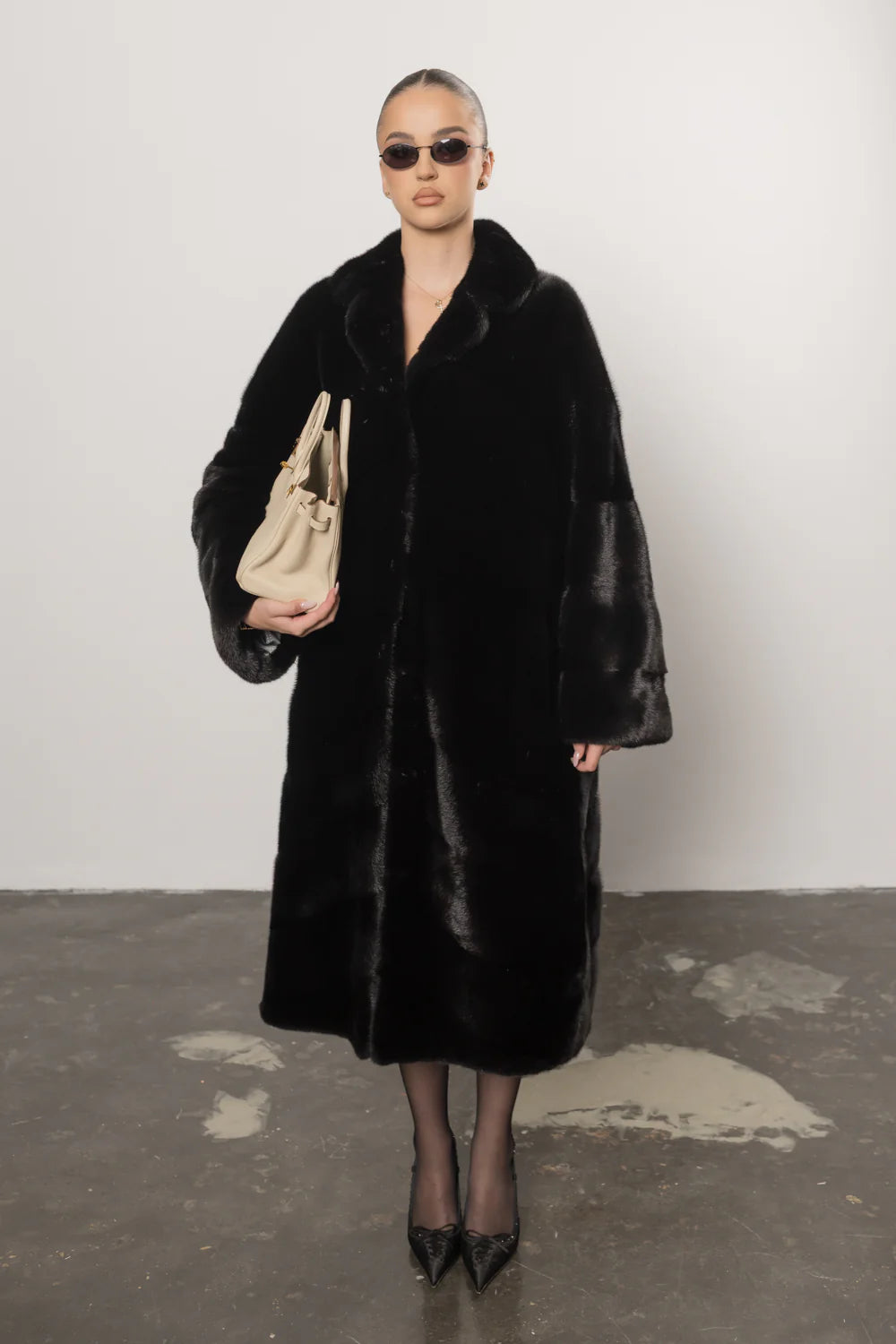 Palton din Blană Naturală de Vizon, Femei, Diamond Black 417