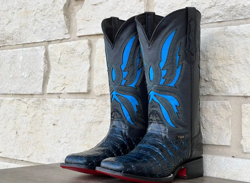 Men’s Midnight Blue Caiman Horn-Back Leather Boots