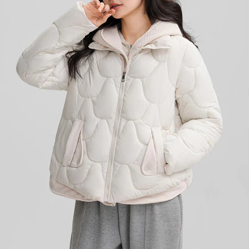 Short warm winter jacket for women – quilted jacket with hood and pockets