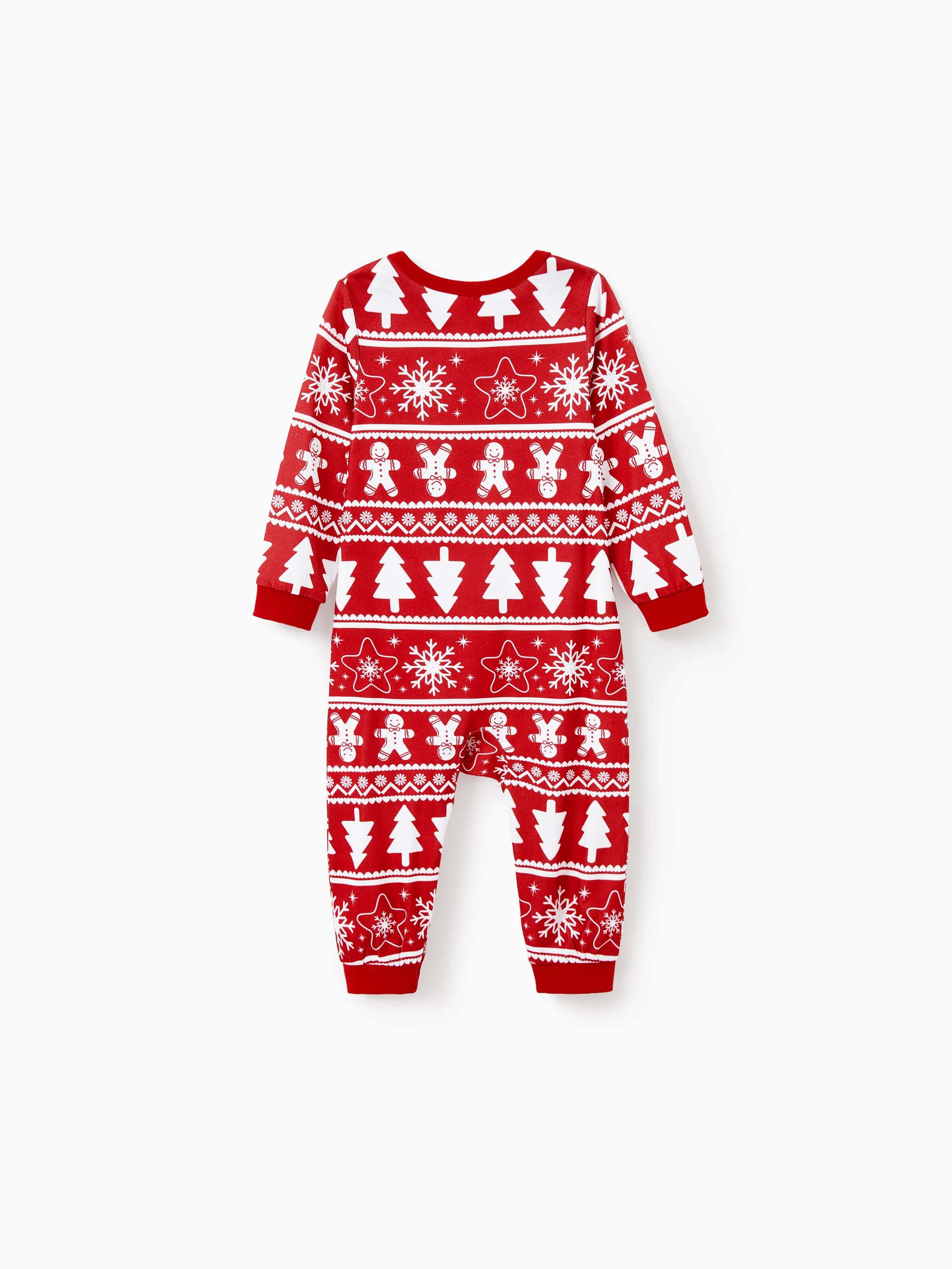 Christmas Matching Family Pajamas Set Gingerbread and Christmas Tree Print Red PJS with Christmas Socks Red