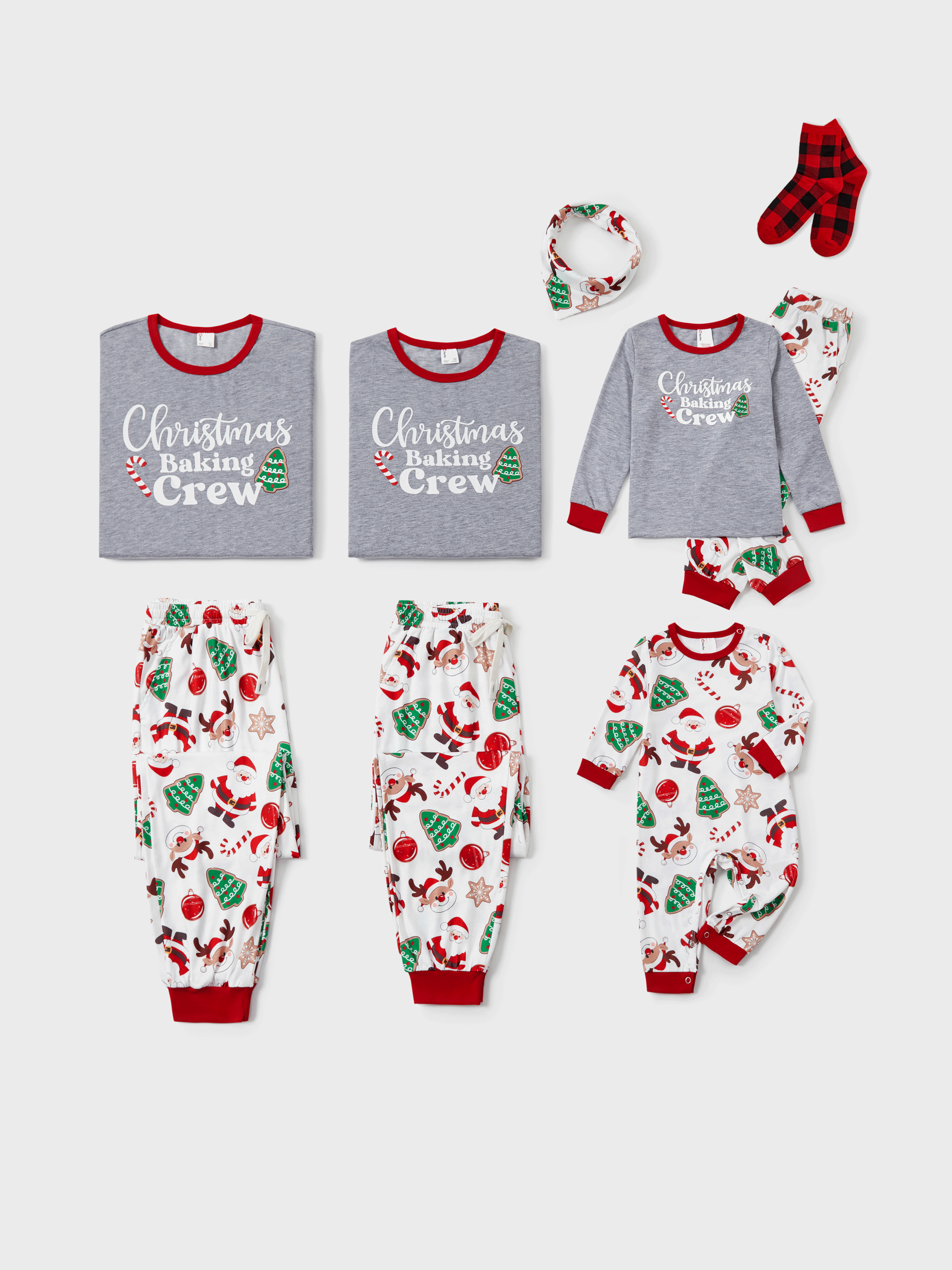 Christmas Matching Family Pajamas Set Glow In The Dark Santa Claus Christmas-themed Print PJS with Christmas Socks Color block