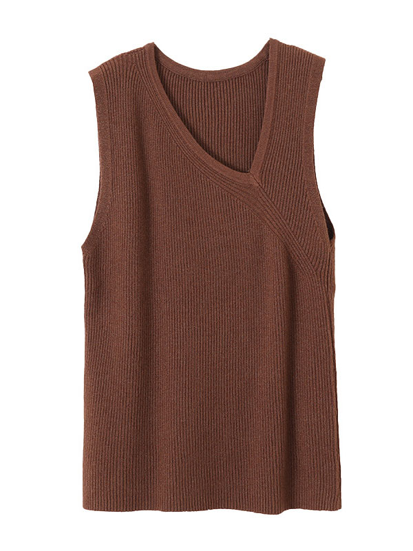 Asymmetric Solid Color Sleeveless V-Neck Vest Top