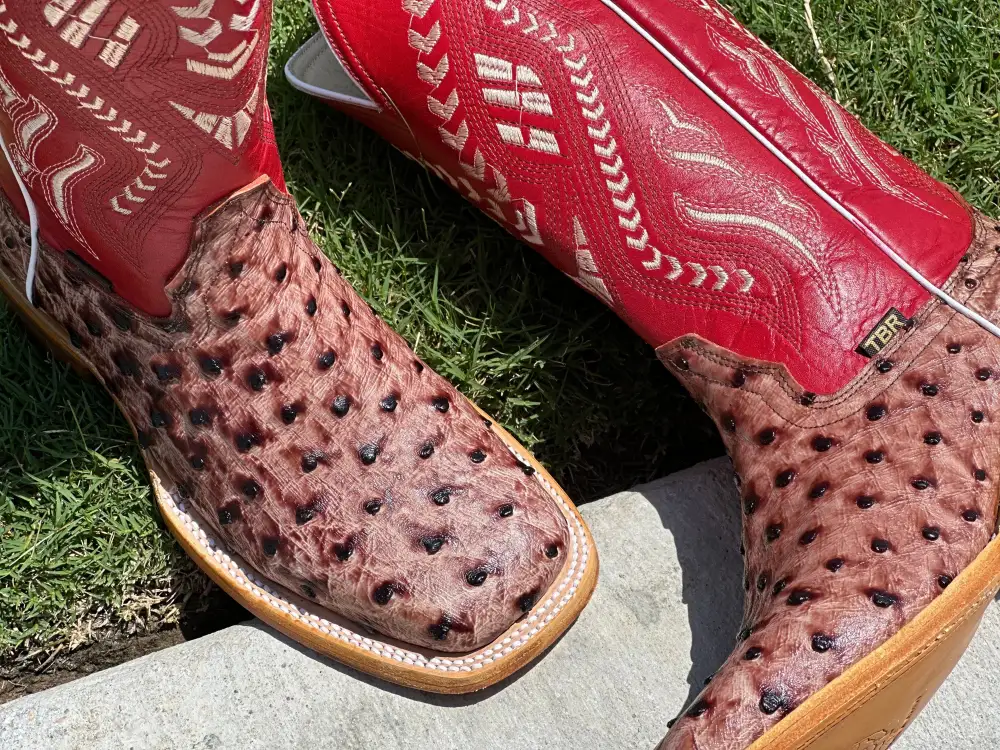 Mens Orix Ostrich Leather Boots With Red Shaft