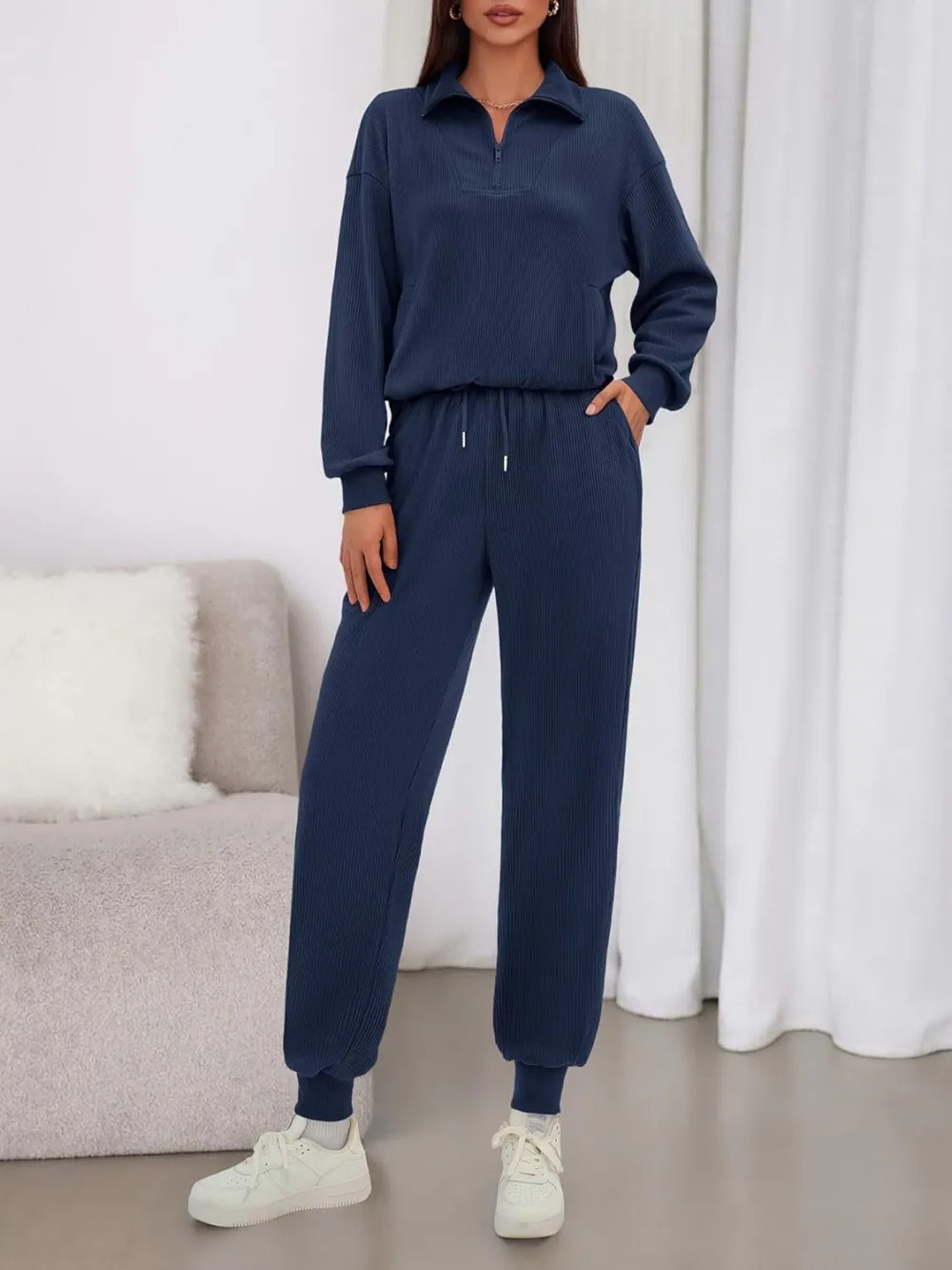 Women's Long Sleeve Half Zip Sweatshirt Sweatpants Lounge Set Sweatsuits with Pockets