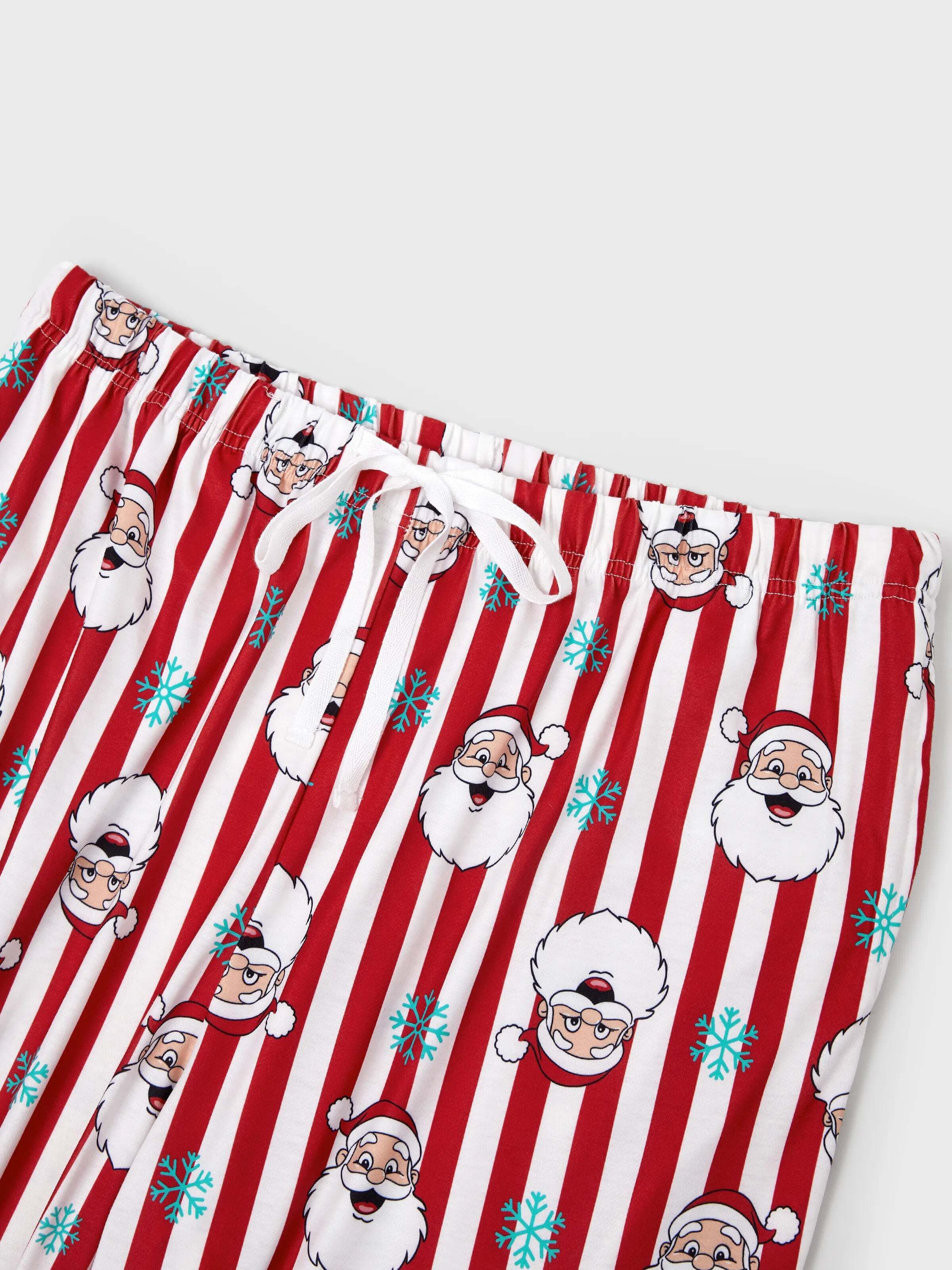 Christmas Matching Family Pajamas Set Santa Claus and Snowflakes Red Stripes PJS Red