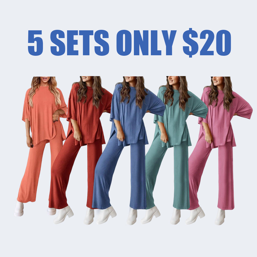 Women’s 2-Piece Lounge Set – Short Sleeve Top & Wide Leg Pants
