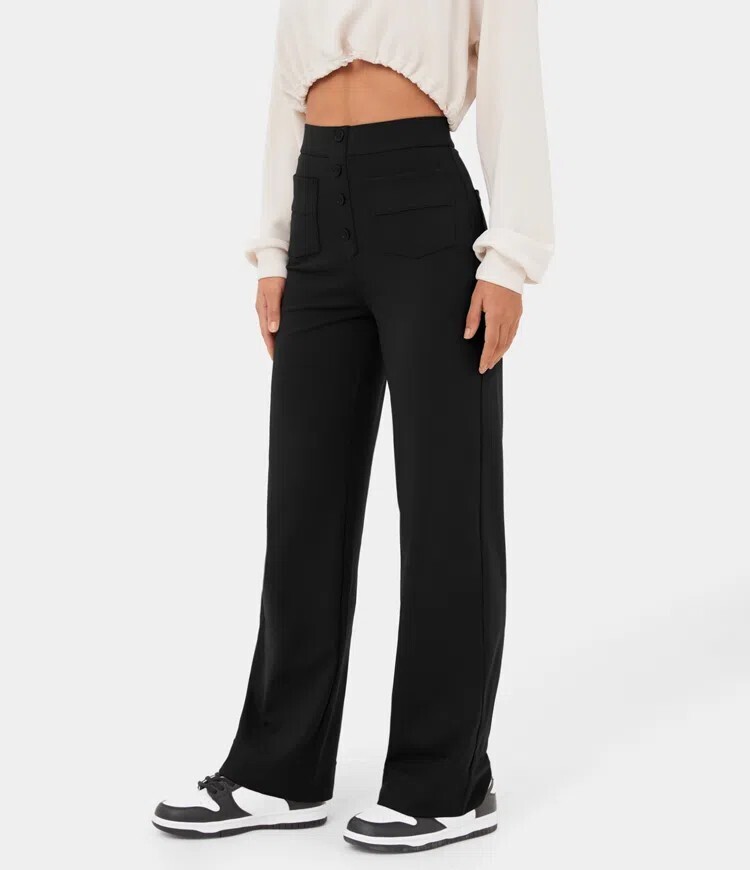 🔥Last Day 49% OFF🔥High Waisted Button Multiple Pockets Straight Leg Casual Pants