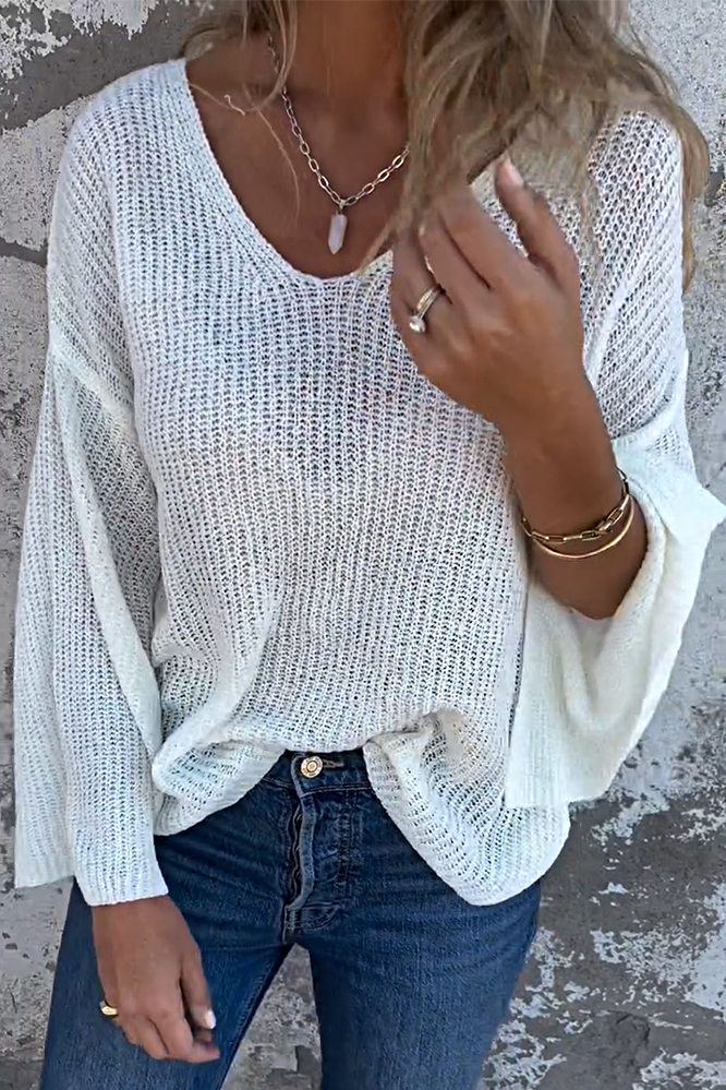 Women's Solid Color V-neck Loose Sweater