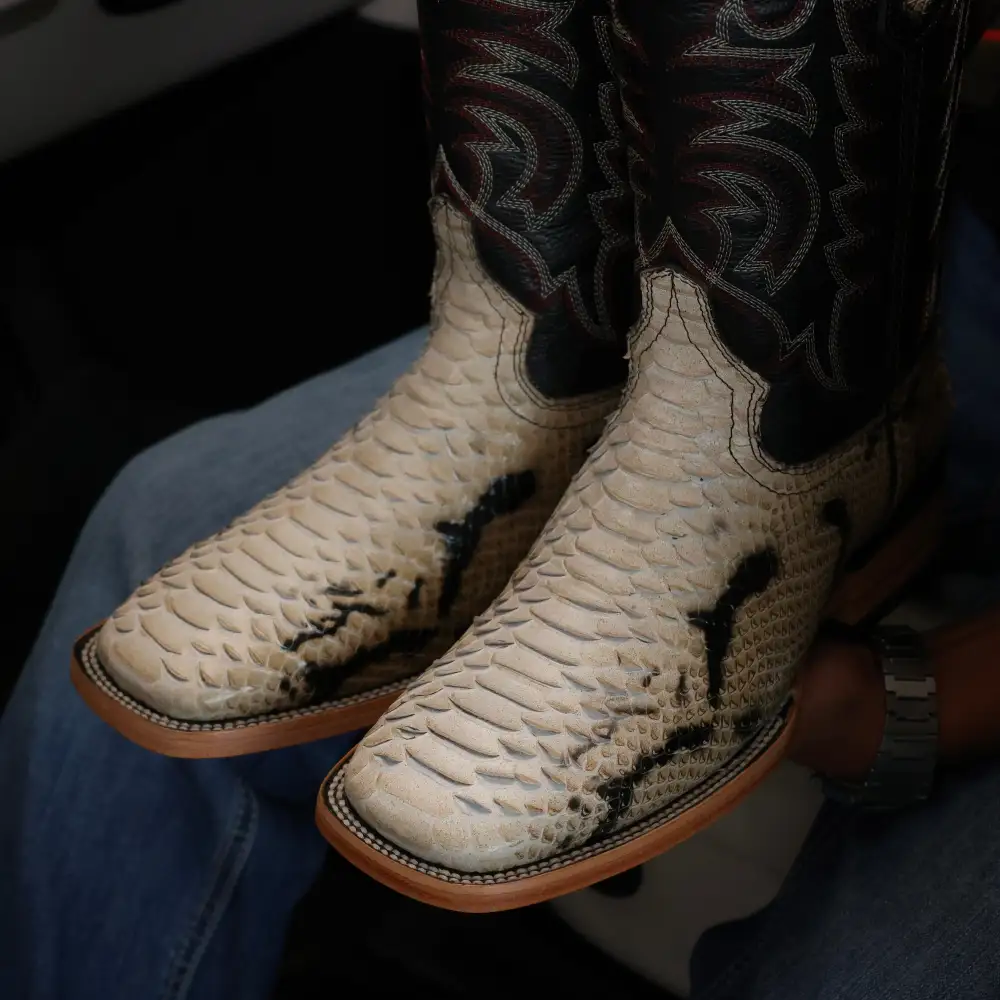 Men’s Natural Python Leather Boots — Square Toe