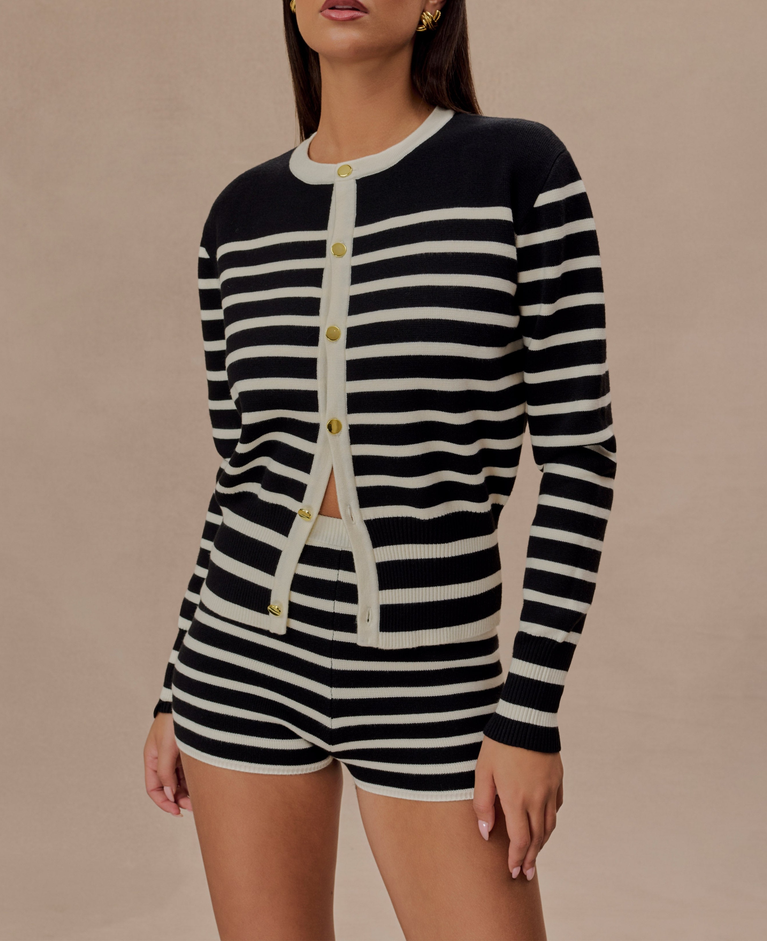 Black/white Stripe Knit Shorts