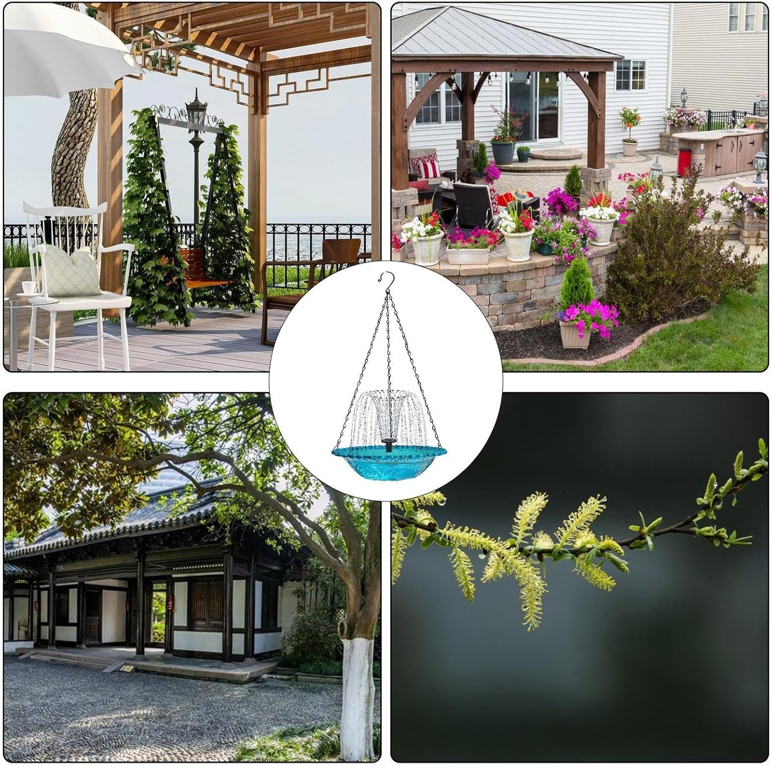 Garden Floating Fountain Hanging Bird Bath Bowl