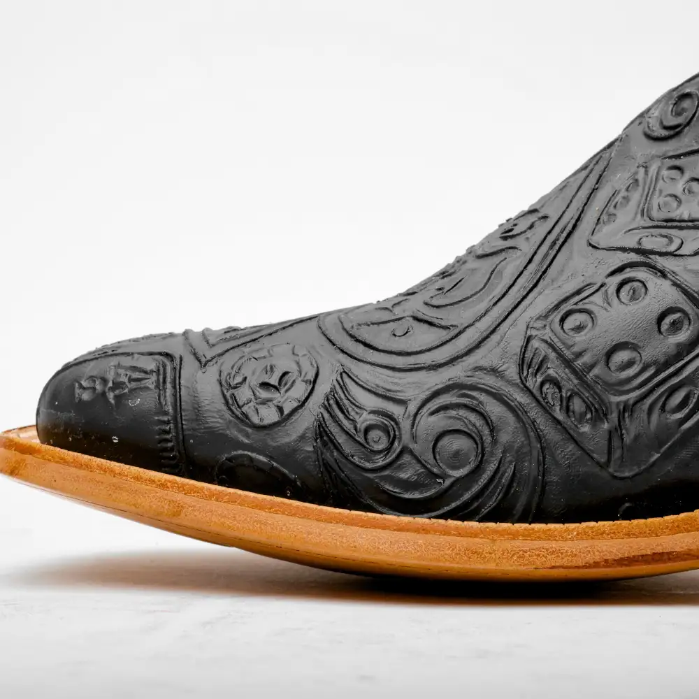 “Ace Of Spades” Black Leather Boots - Square Toe