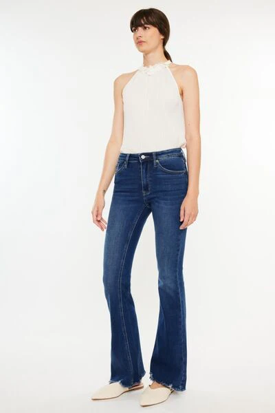 Cat's Whiskers Raw Hem Flare Jeans