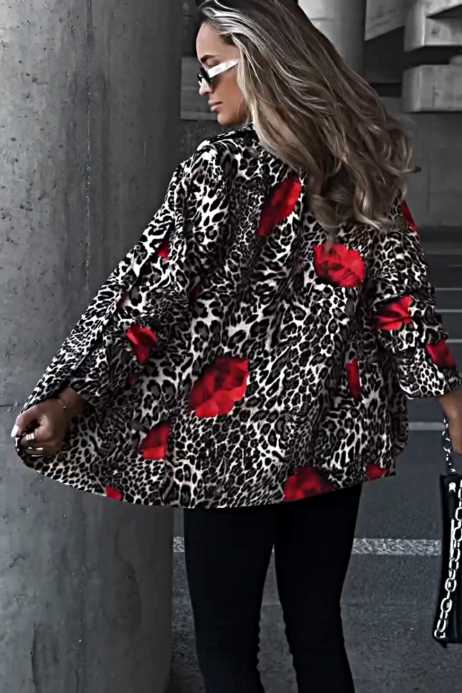 Leopard print rose patterned suit jacket