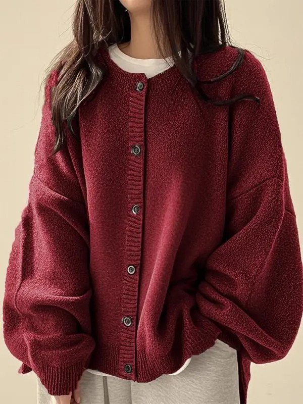 Women's Plain Button Front Knit Cardigan