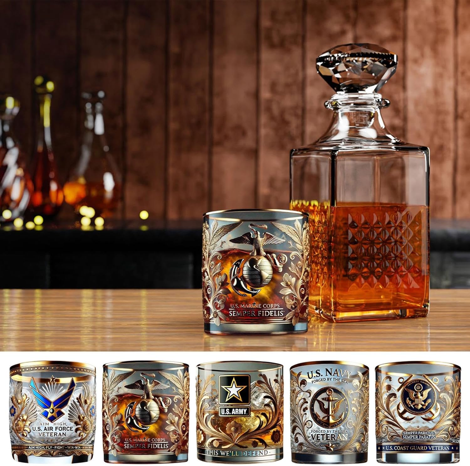 Patriotic Veteran Tribute Glass  Timeless Honor for American Heroes