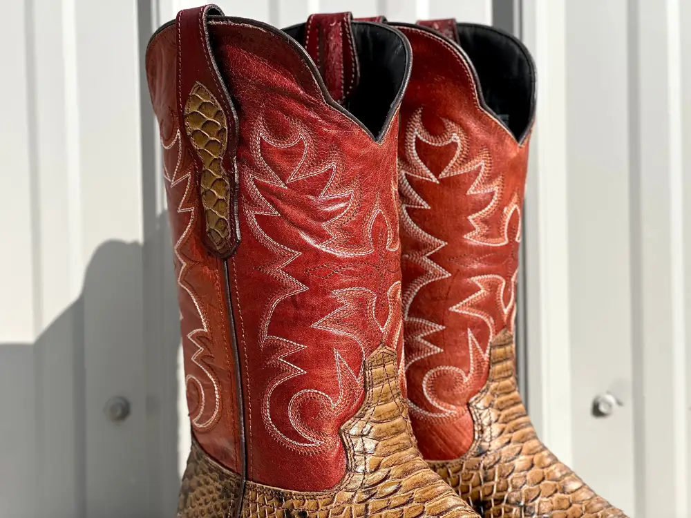 Men’s Honey Python Leather Boots With Red Shaft