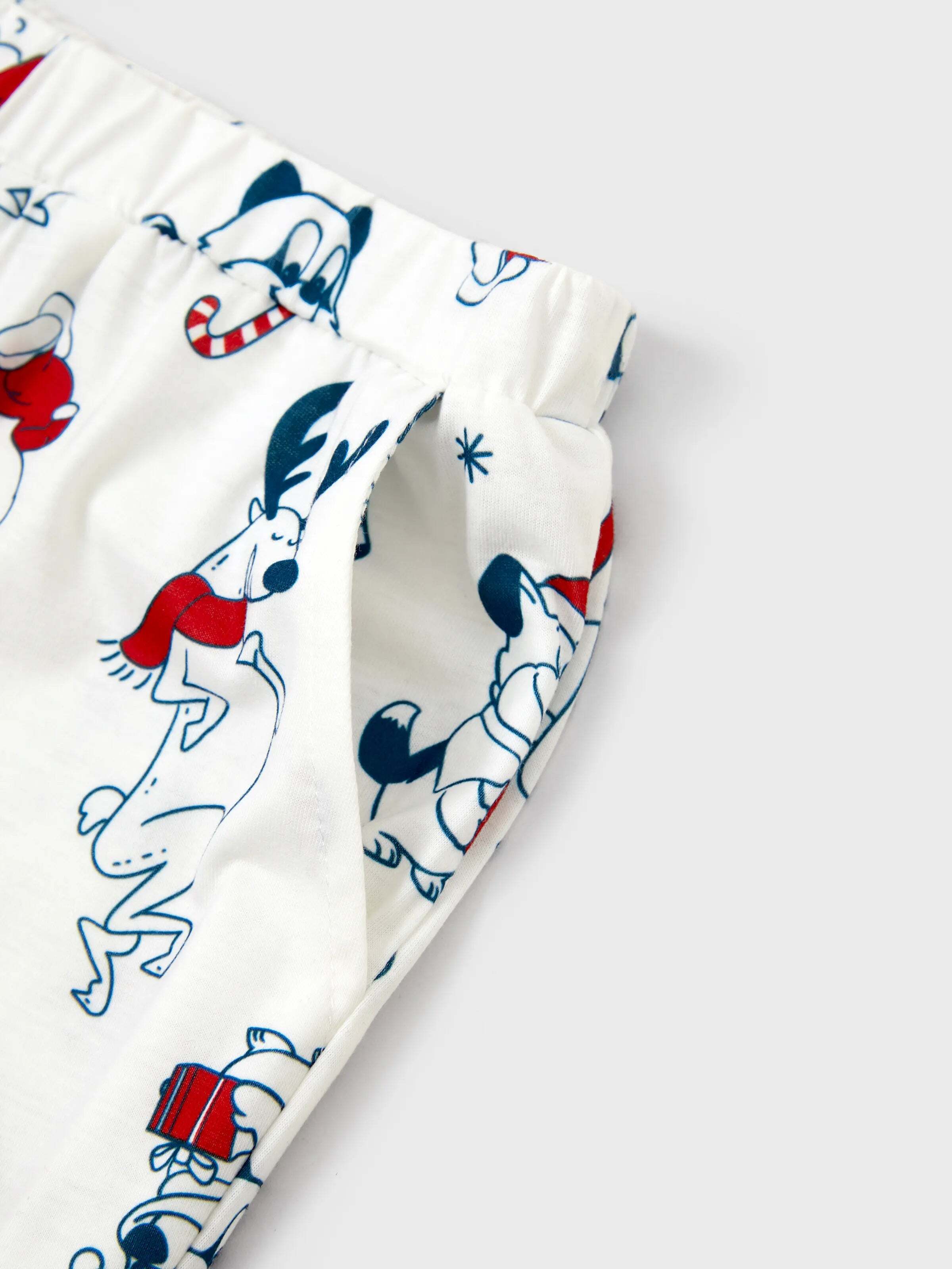 Christmas Matching Family Pajamas Set Santa Claus and Dogs Print PJS with Christmas Socks White