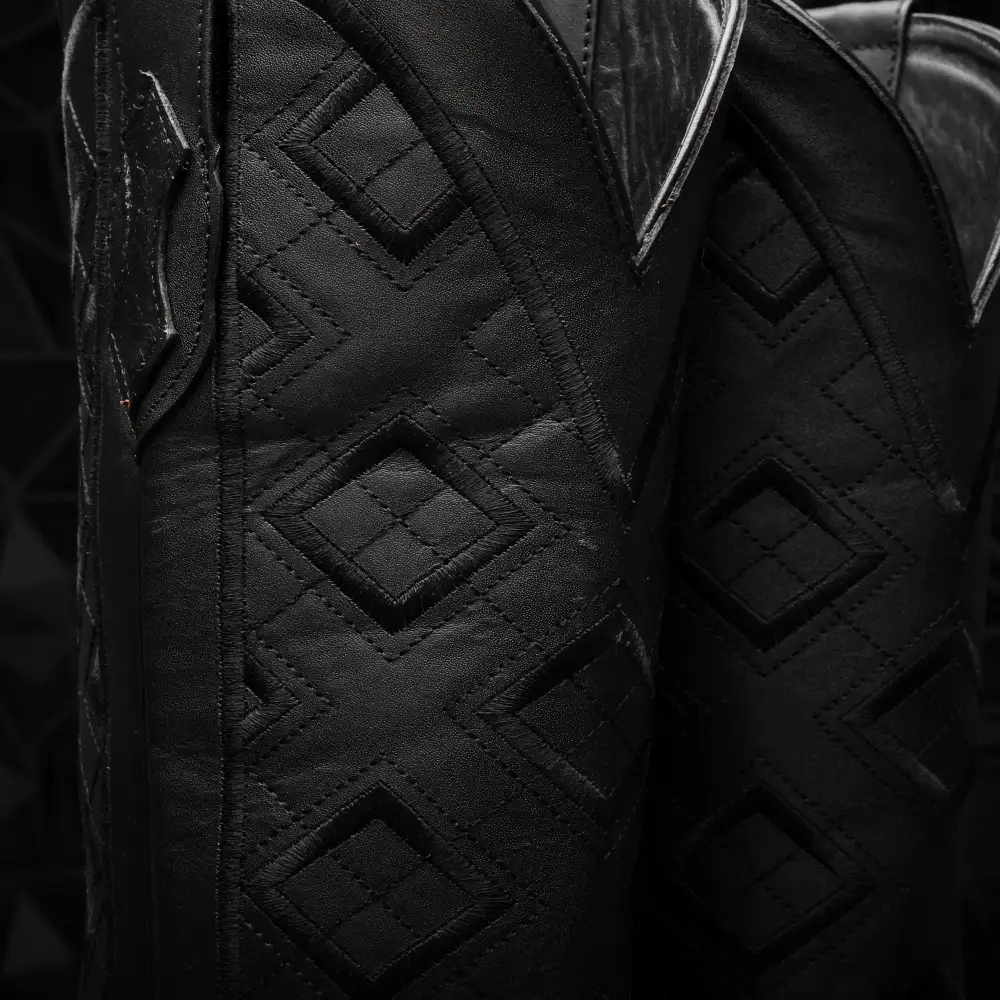 Black Ostrich Leather Boots - Square Toe