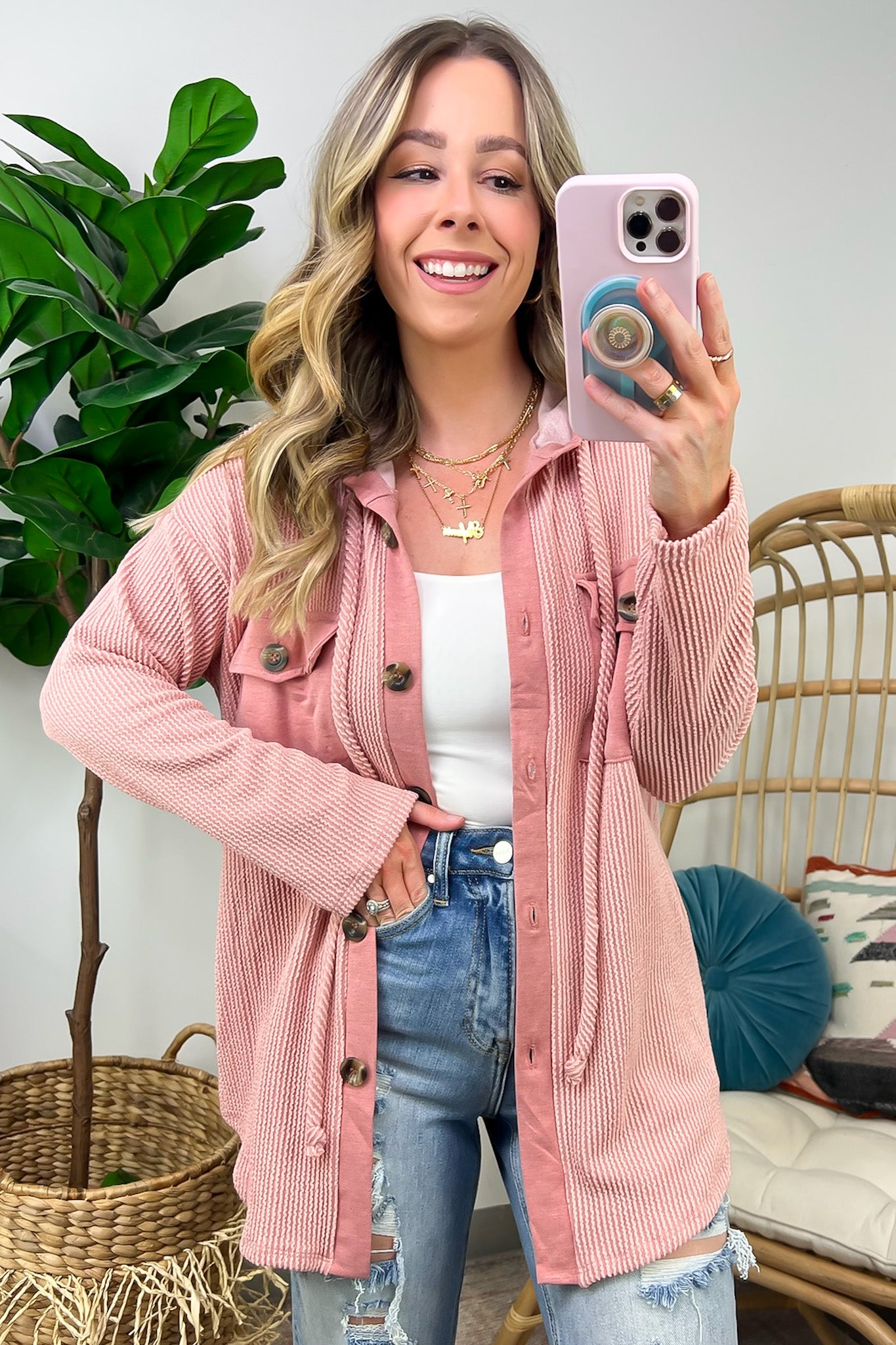 Saturday Satisfaction Ribbed Hooded Shacket