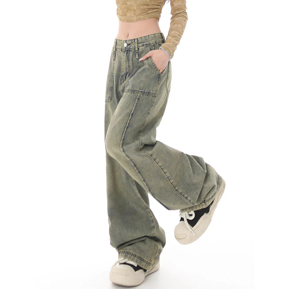 Muted Blue Baggy Wide Leg Jeans