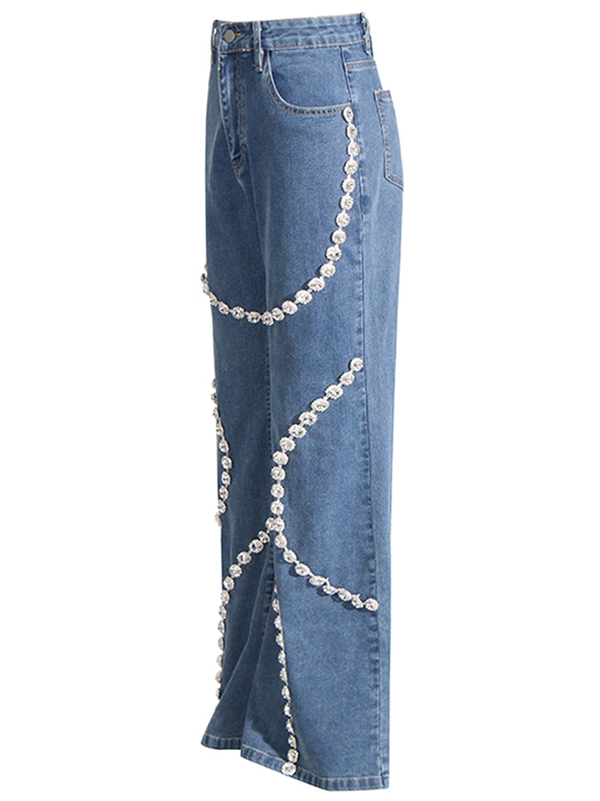 Pockets Split-Joint High Waisted Wide Leg Jean Pants Bottoms