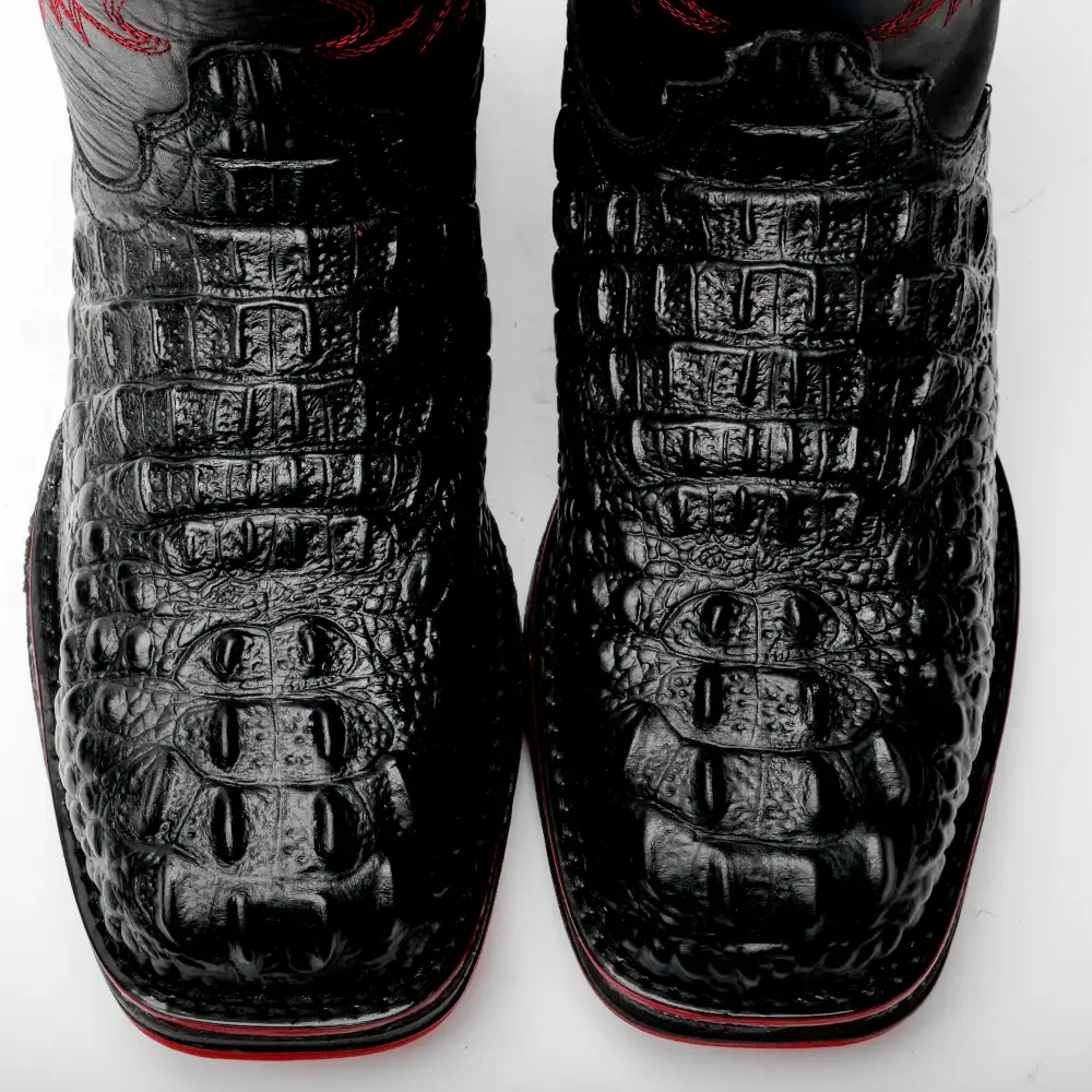 Black Caiman Neck Leather Boots With 3D Lightweight Sole - Composite Toe