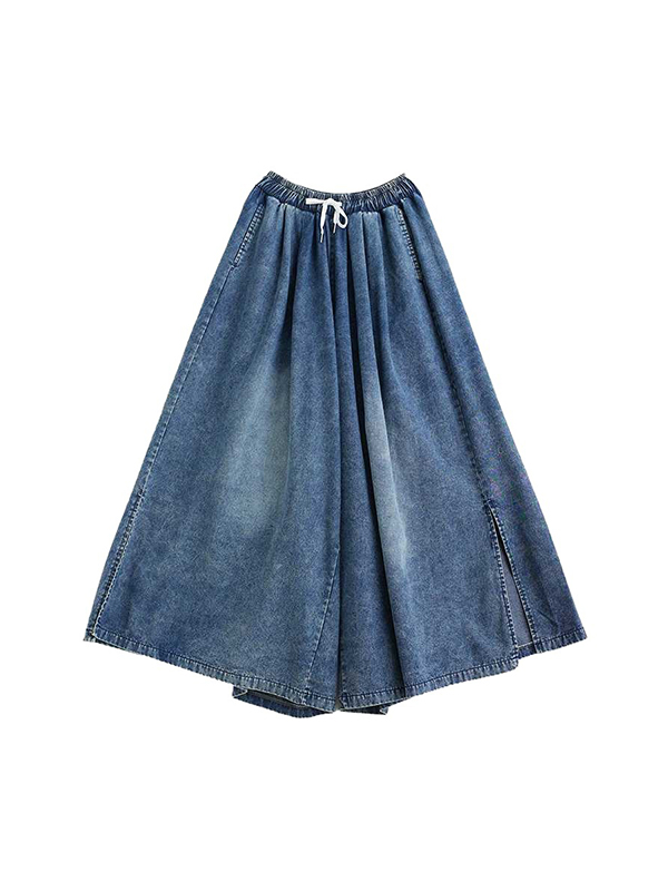 Drawstring Split-Side Loose Wide Leg Trousers Jean Pants Bottoms