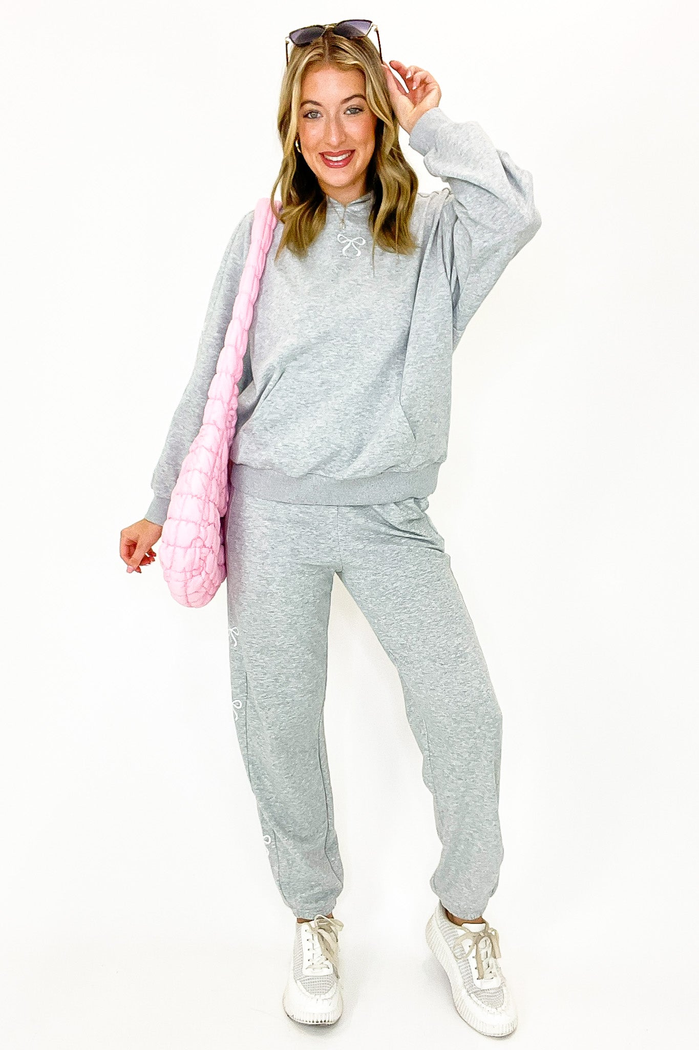 Comfort Bow Embroidered Hooded Sweatshirt and Jogger Set