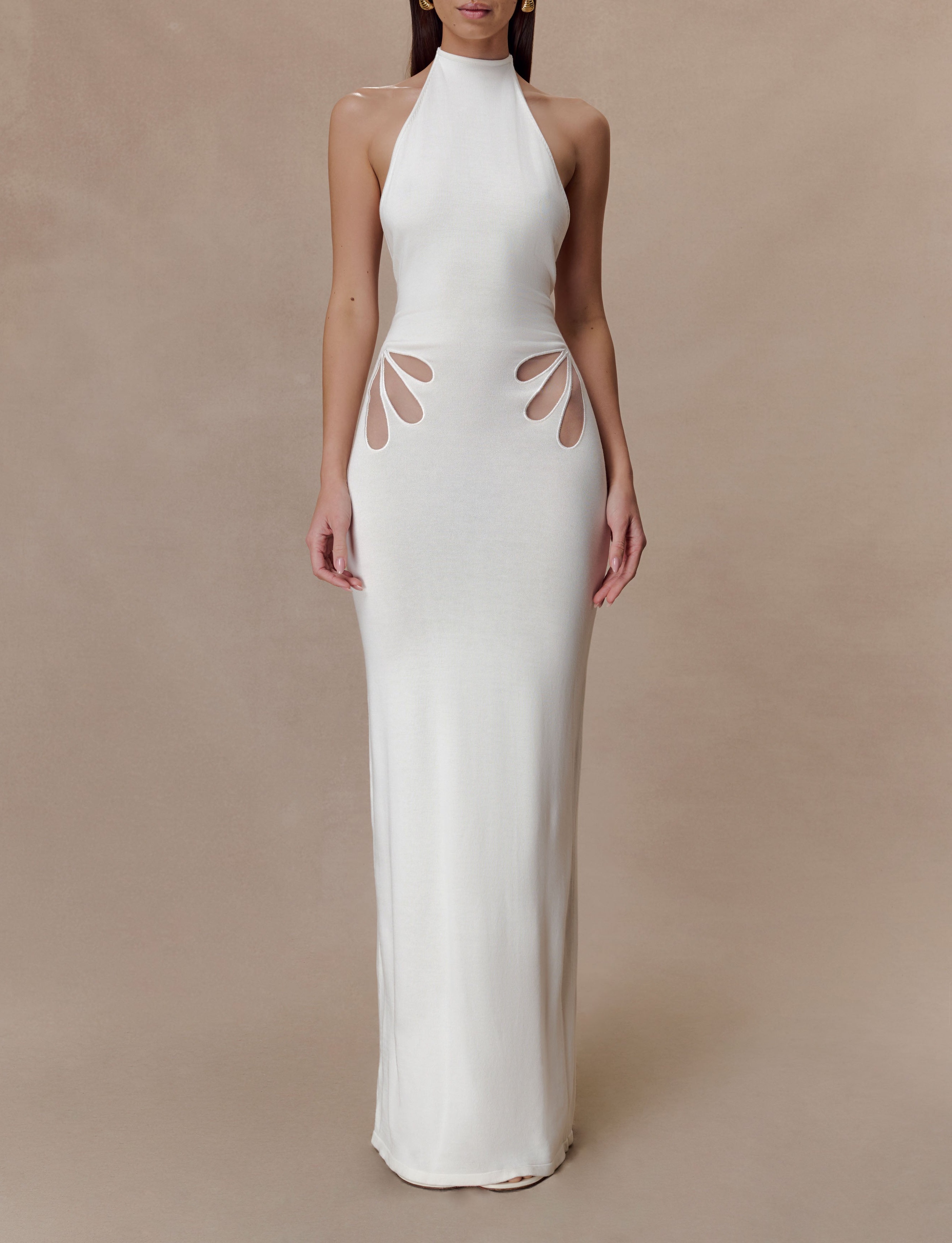 White Knit Halter Maxi Dress