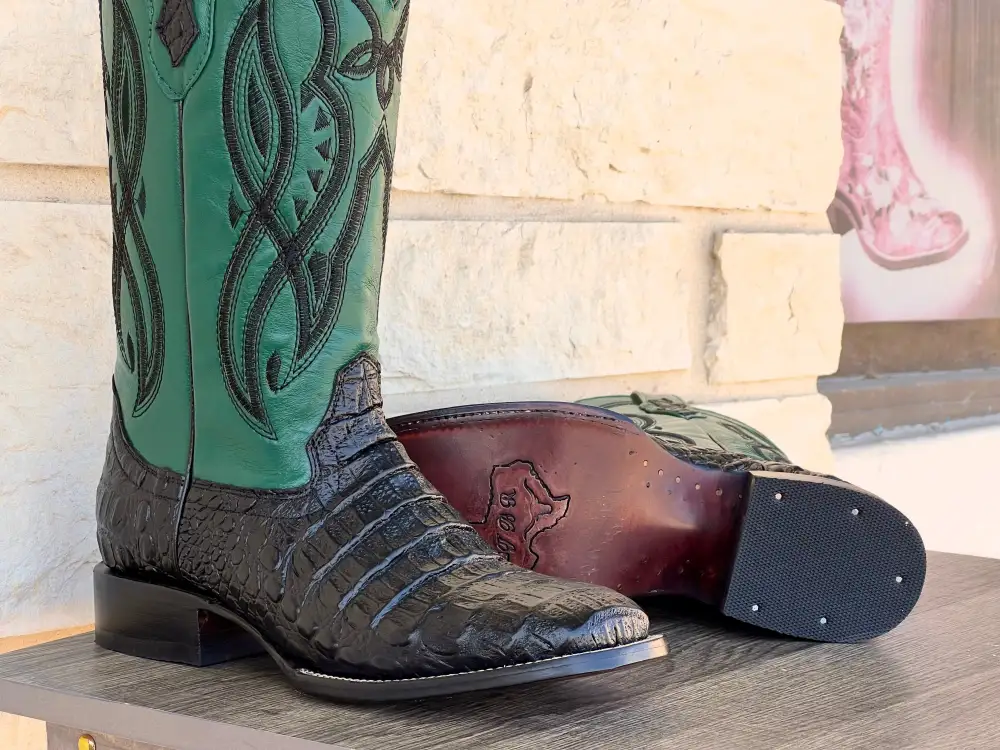 Men’s Black Crocodile Leather Boots With Green Shaft