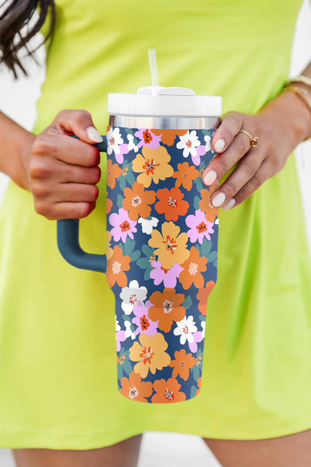Ashleigh Blue Flower Print Handle Large Thermal Tumbler 40oz