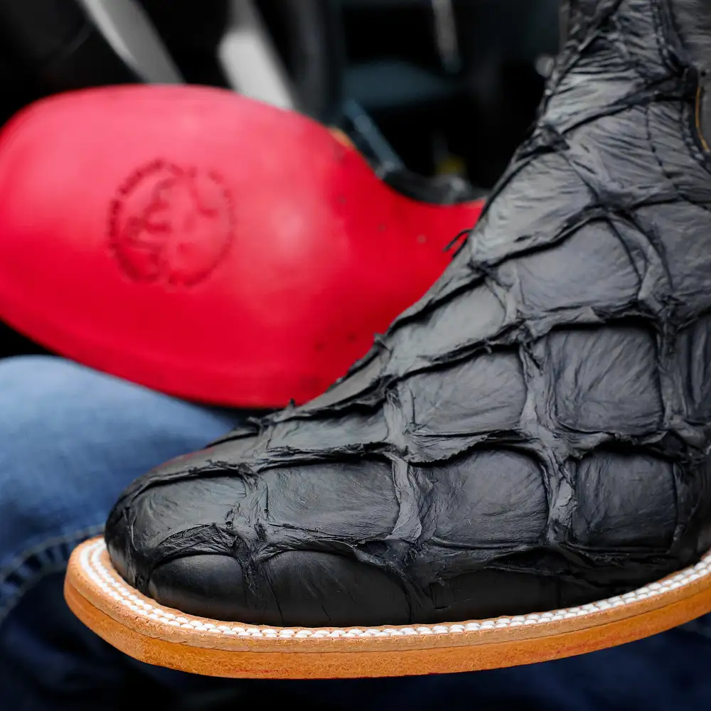 Black Genuine Pirarucu Boots - Square Toe