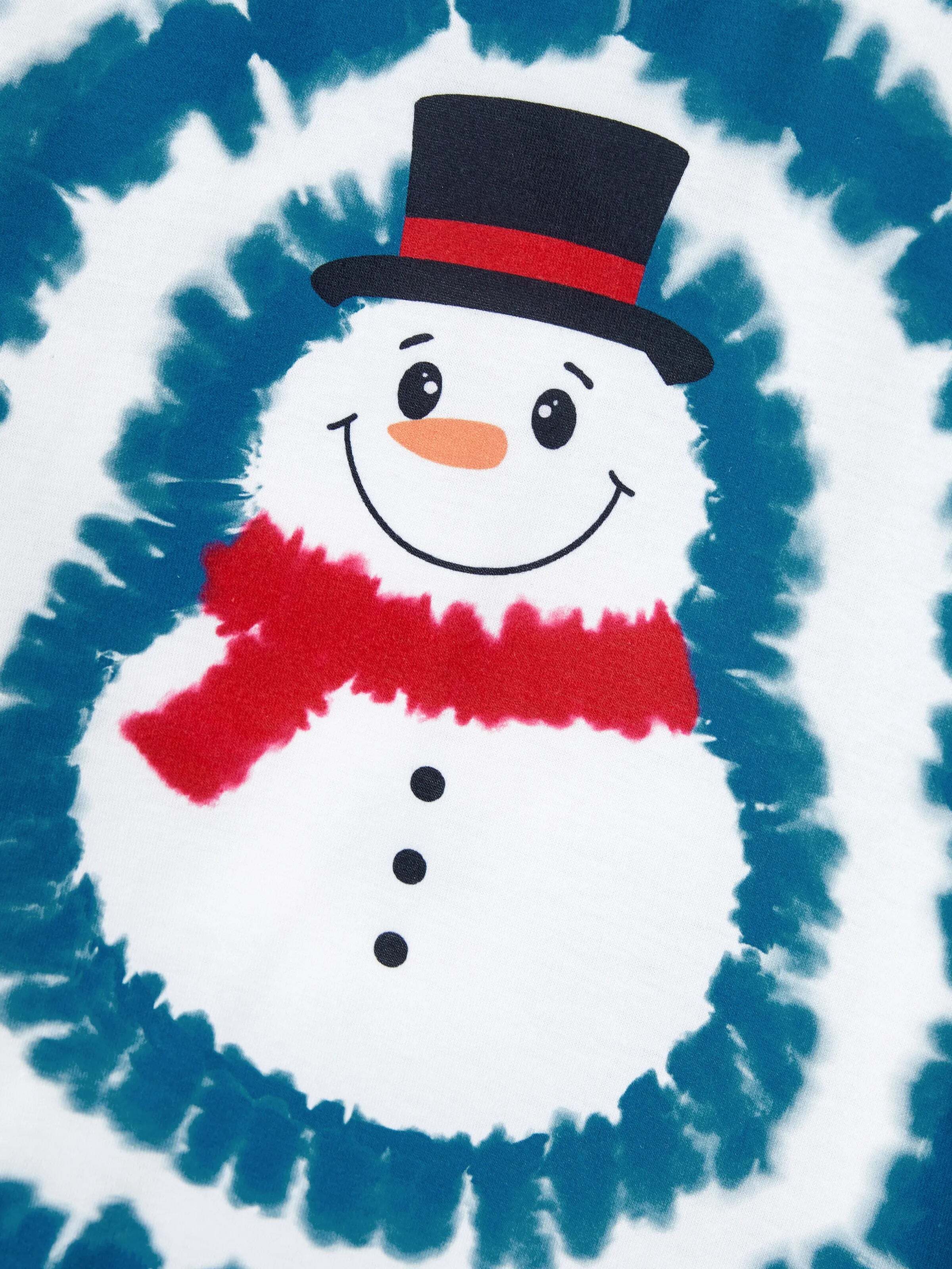 Christmas Matching Family Pajamas Set Tie-dye Snowman Print Blue PJS with Christmas Socks Deep Blue